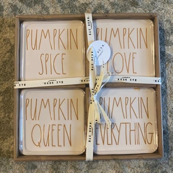 NEW Rae Dunn Pumpkin Spice Fall 4pc Coaster set - Picture 1 of 2